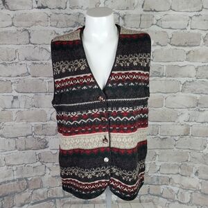 Vintage  90s Y2K Fairisle Grampa Wool Vest Size Medium Gray Red Apres Ski